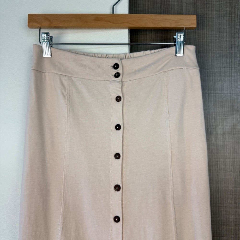 Free People FP Beach Beige Jackie Midi Skirt Button Up A-Line Cotton Size Small - Picture 3 of 10